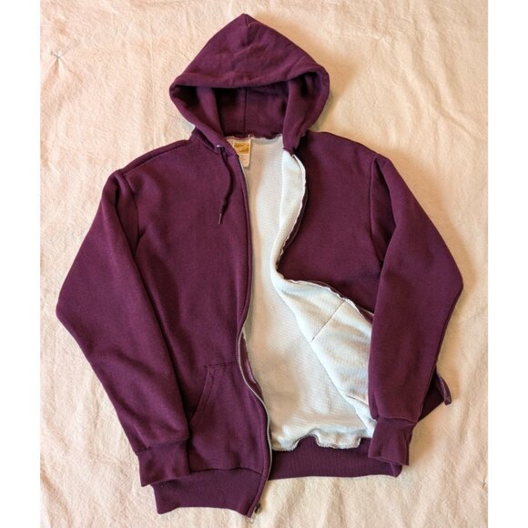 Challanger 70s Thermal Lined Purple Full Zip Hoodie Sweat Men's Medium USA Made - Picture 1 of 8